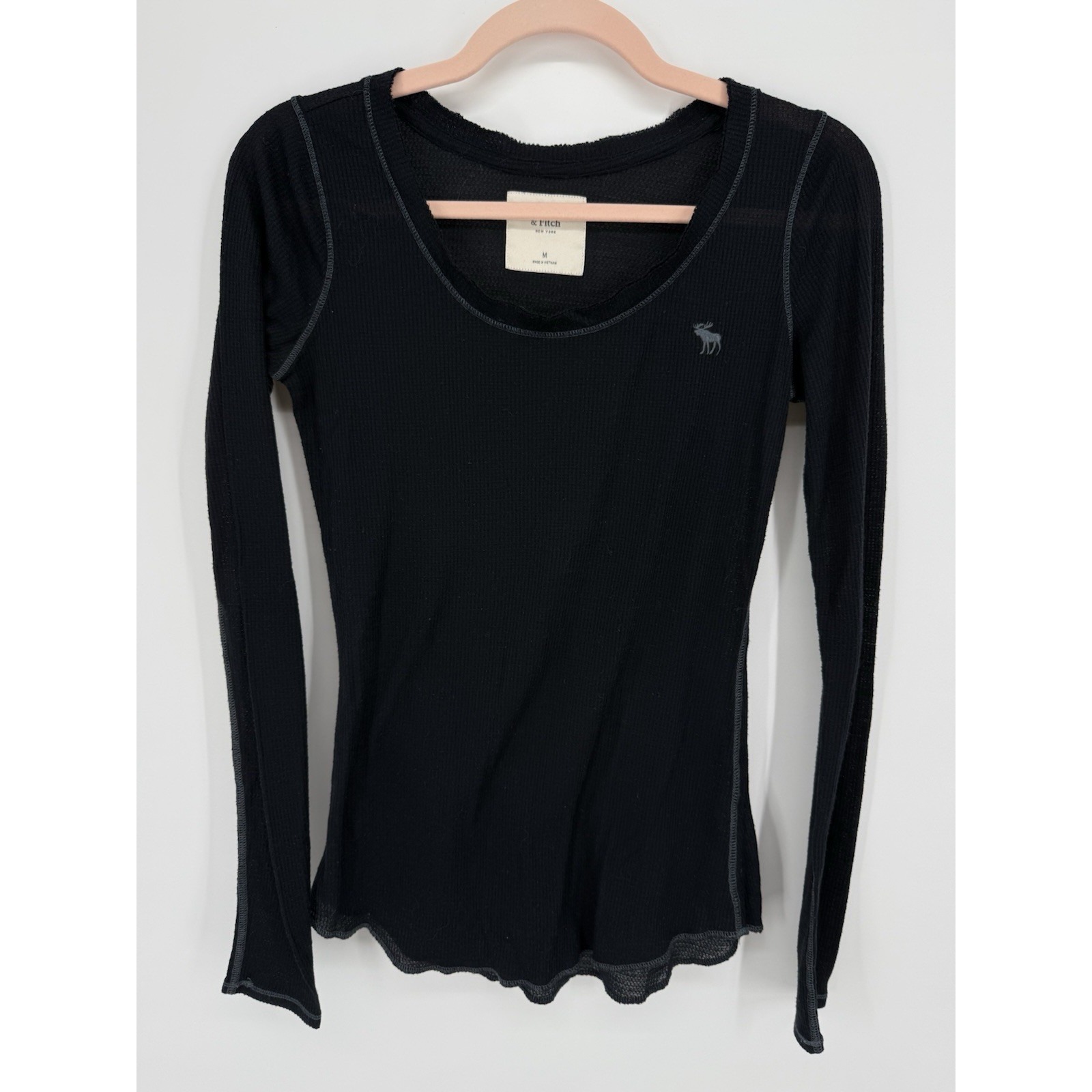 Vtg Abercrombie Fitch Navy Blue Waffle Knit Thermal Top M Y2k Bella Swan Lettuce
